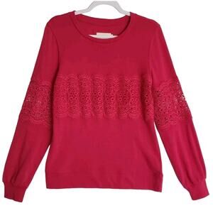 Evy's Tree - The Lily in Magenta Size Small Lace inset Sweatshirt Blouse